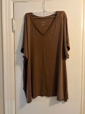 J. Jill Pima Cotton Short Sleeve V Neck Tee Brown Size 3X